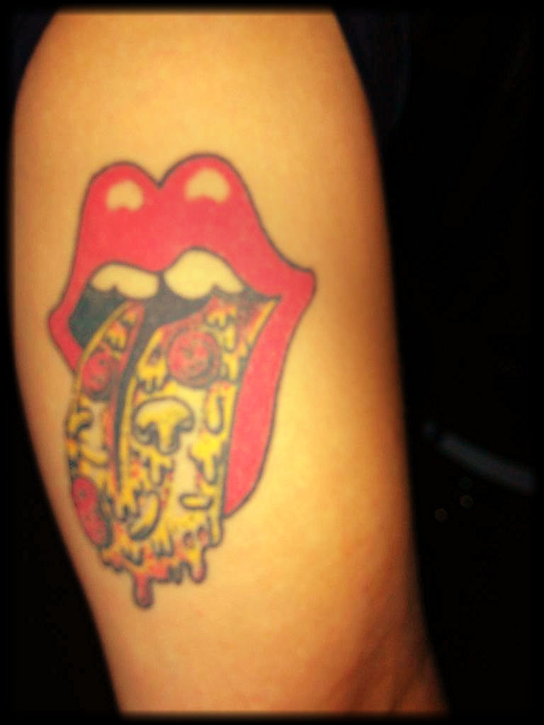 Tongue Pizza In Lips Tattoo