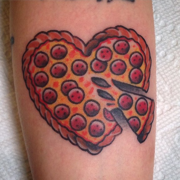 Traditional Heart Pizza Tattoo