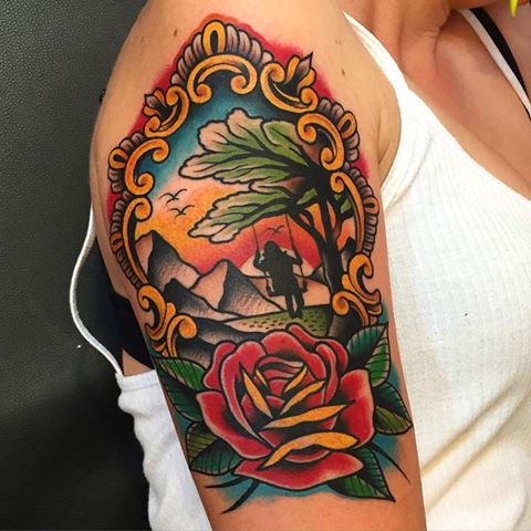 Traditional Tattoo On Right Half Sleeve by Samuele Briganti