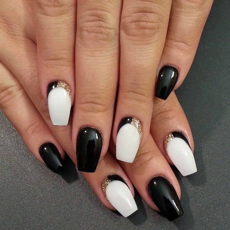 Trendy Black And White Nail Art Design Idea