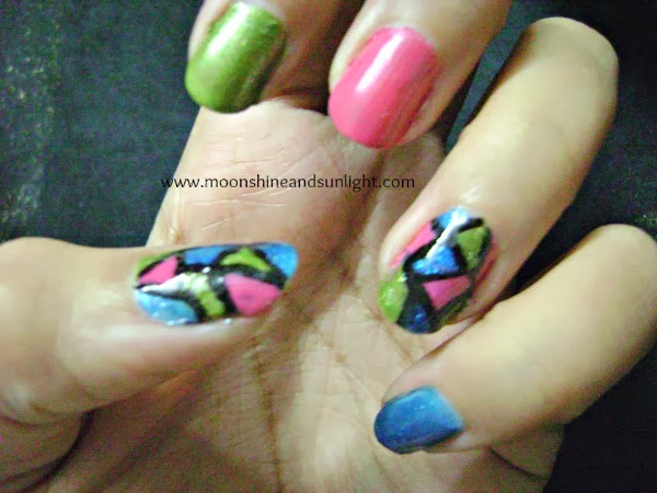 Tri Color Mosaic Nail Art Design Idea