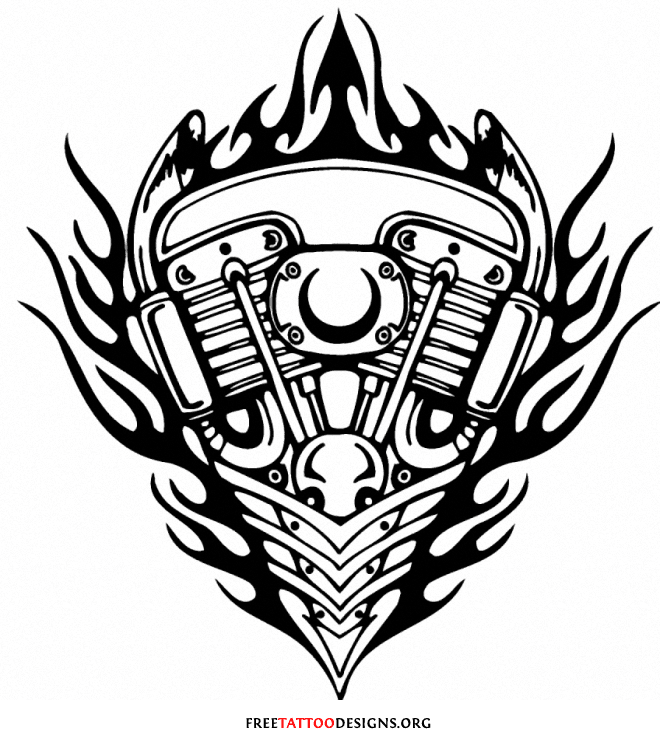 Tribal Harley Davidson Engine Tattoo Design