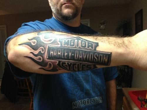 Tribal Harley Davidson Logo Tattoo On Arm Sleeve