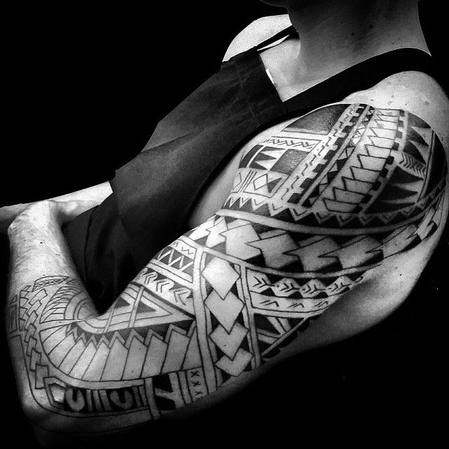 Tribal Samoan Tattoo On Left Full Sleeve