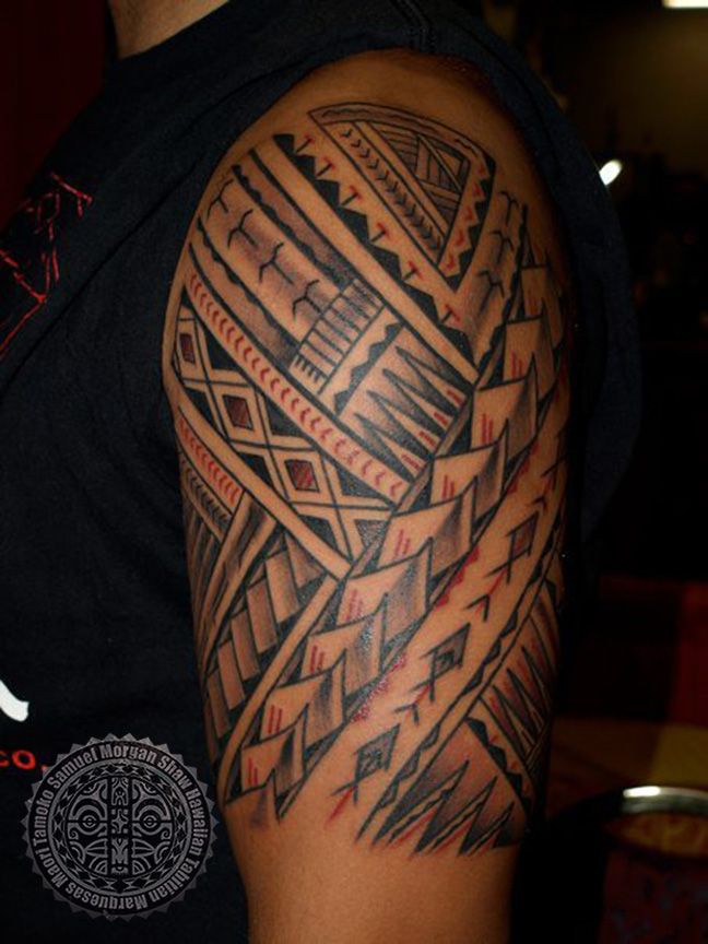 Tribal Samoan Tattoo On Left Half Sleeve