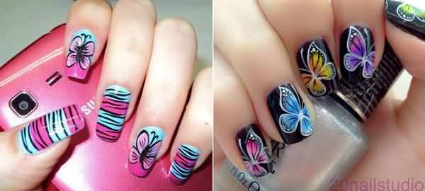 Two Butterflies Nail Art Design Idea