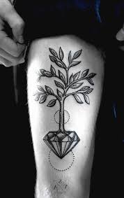 Unique Diamond Potted Plant Tattoo On Thigh