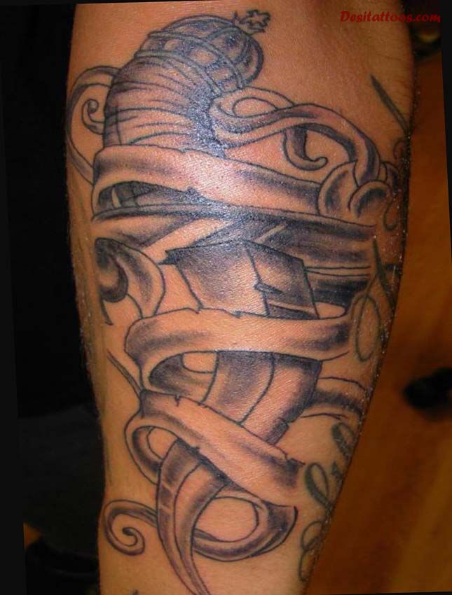 Unique Knife And Dagger Tattoo On Half Sleeve