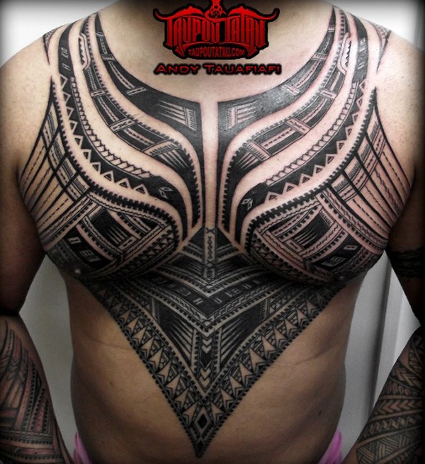 Unique Samoan Tattoo On Chest For Men