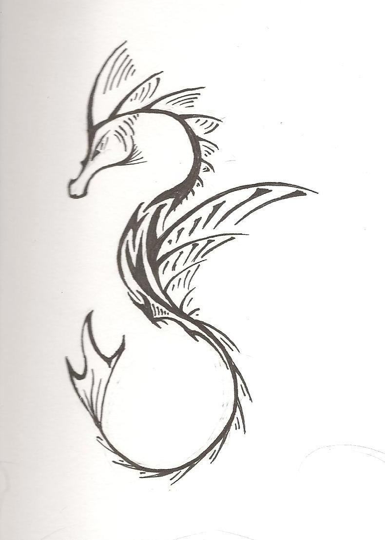 Unique Tribal Seahorse Tattoo Stencil