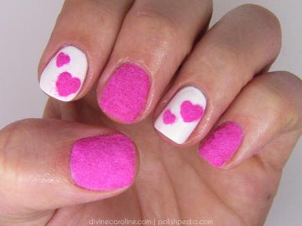Velvet Pink Hearts Nail Art Design