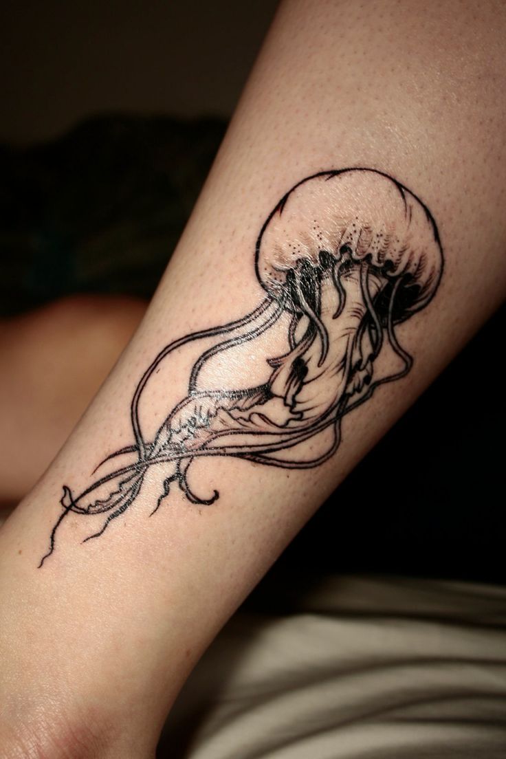 Very Nice Sea Creature Jellyfish Tattoo On Leg