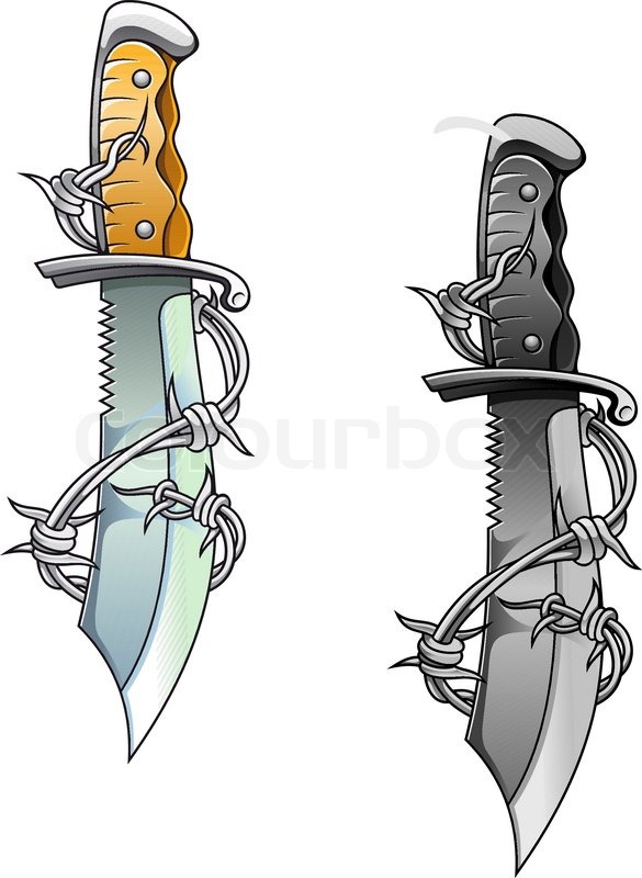 Vintage Sharp Dagger With Barbed Wire Tattoo Samples