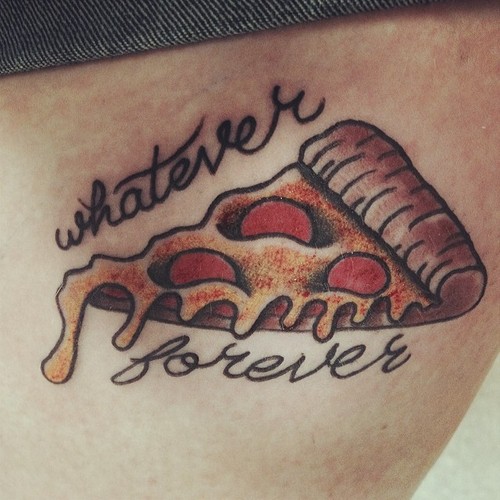 Whatever Forever Traditional Melting Pizza Piece Tattoo