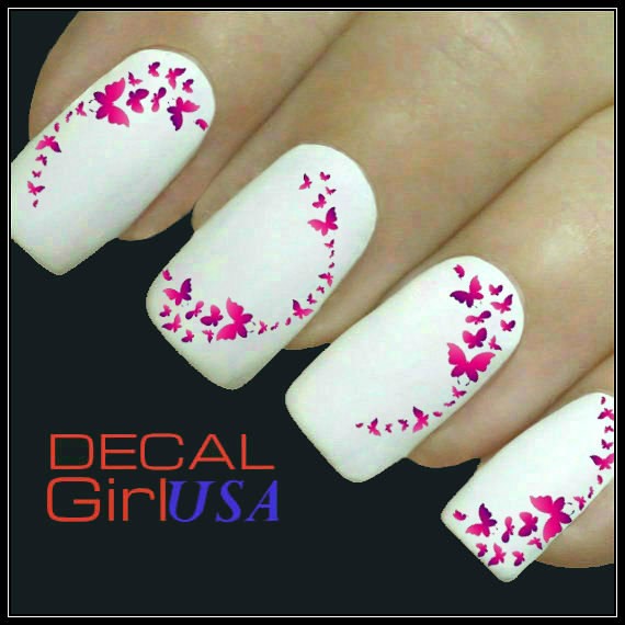 White Matte Nails With Pink Butterflies Nail Art