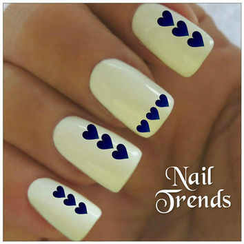 White Nails With Navy Blue Hearts Nail Art