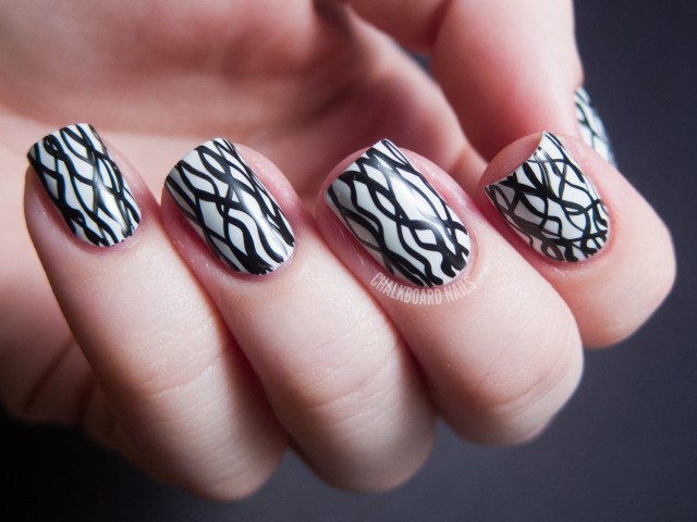 White Nails With Stripes Design Nail Art Idea