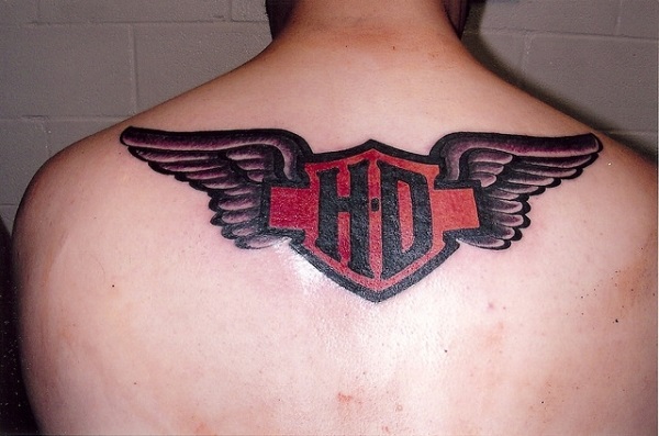 Winged Harley Davidson Logo Tattoo On Upper Back