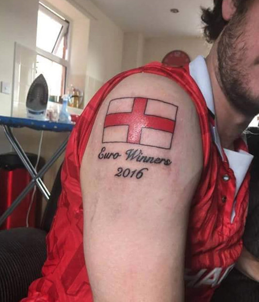 Winner England Football Team Tattoo On Right Shoulder