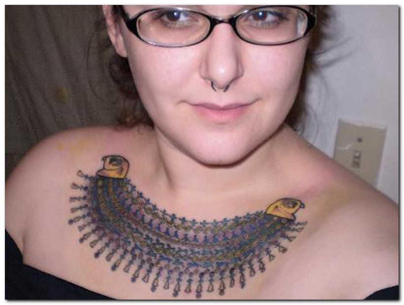 Wonderful Egyptian Necklace Tattoo For Girls