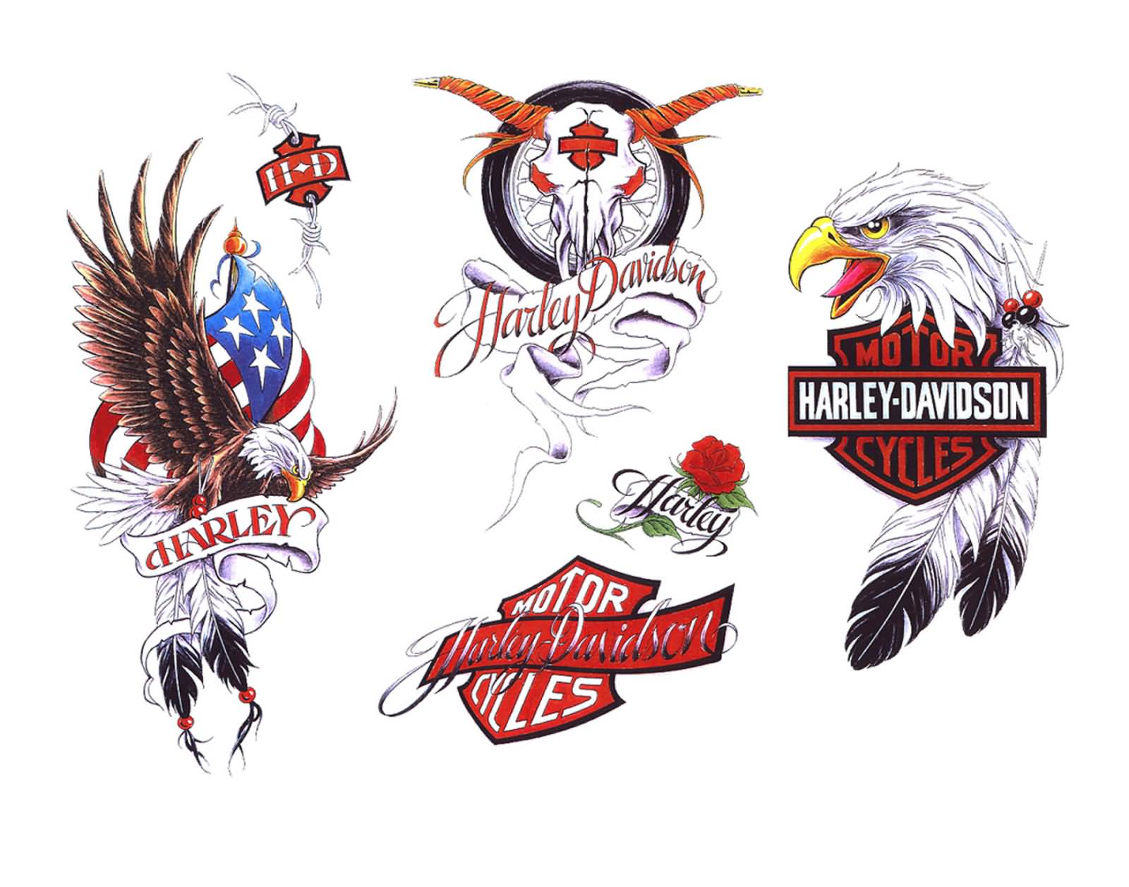 Wonderful Harley Davidson Logo Tattoos Set