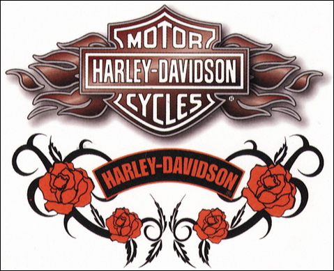 Wonderful Harley Davidson Logo With Rose Flowers Tattoo Design