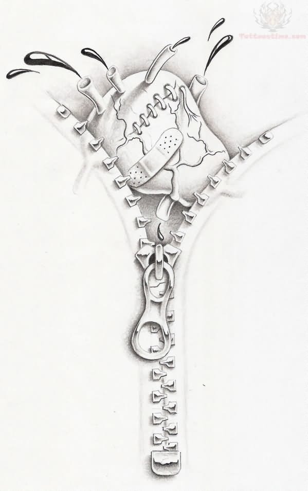 Wonderful Zipper Heart Tattoo Design