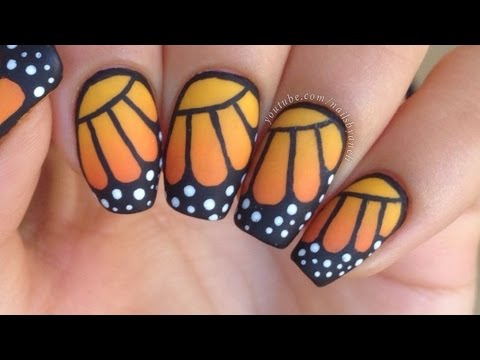 Yellow And Orange Ombre Butterfly Wings Nail Art