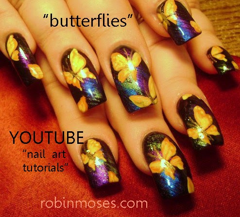 Yellow Butterflies Nail Art