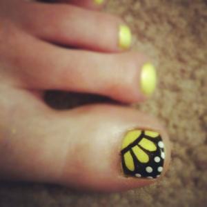 Yellow Butterfly Wings Toe Nail Art By Tanya
