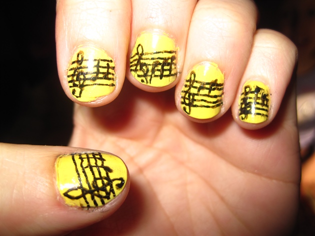Yellow Music Nail Art Design Idea