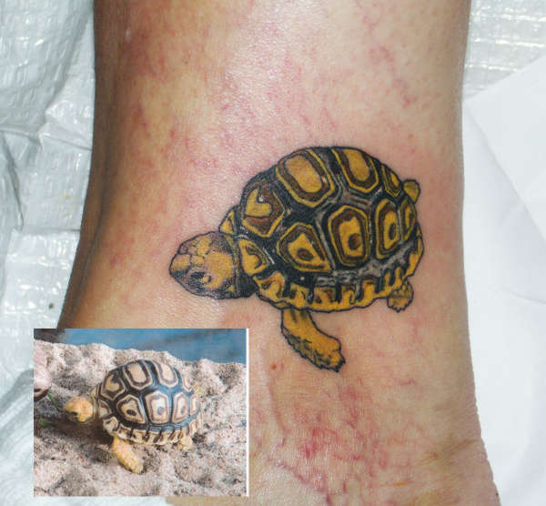 Yellow Tortoise Tattoo On Ankle
