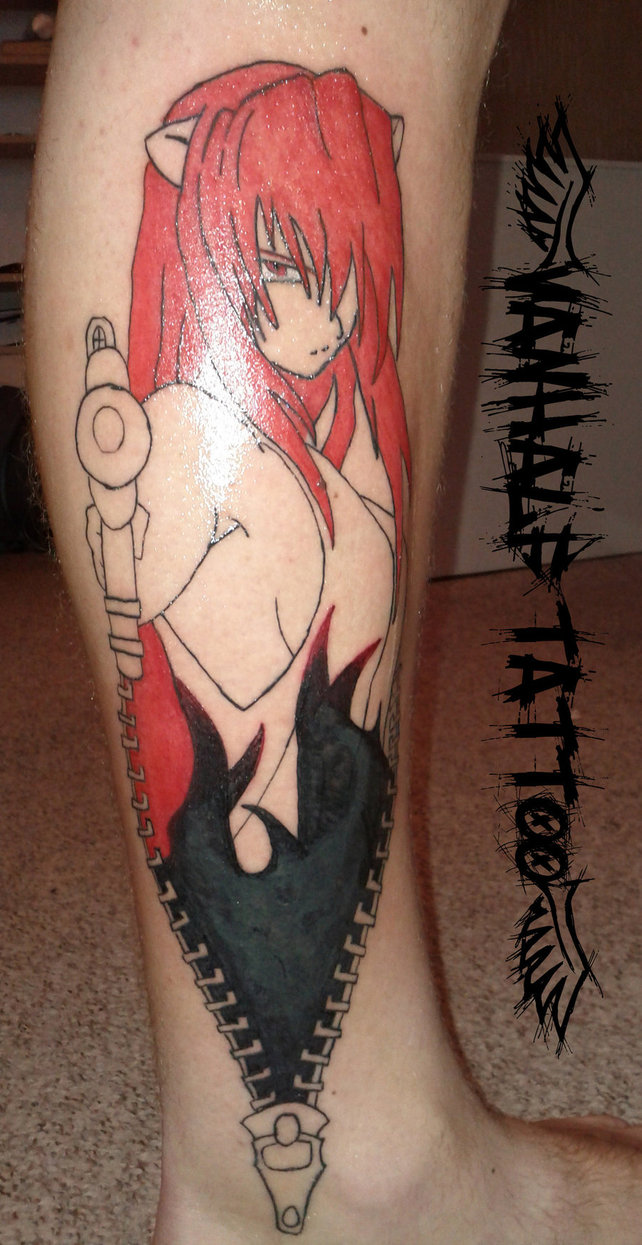 Zipper Anime Girl Tattoo On Leg