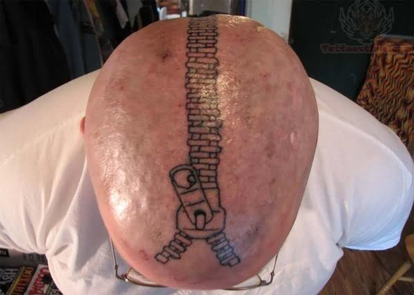 Zipper Tattoo On Upper Head For Men