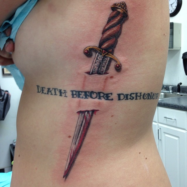3D Dagger Ripped Skin Tattoo