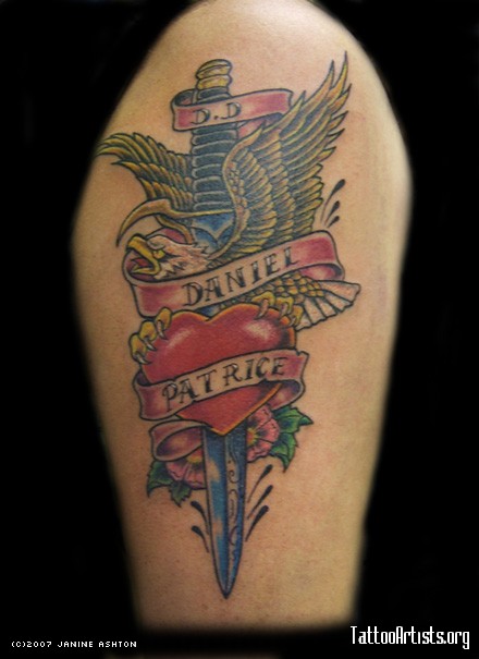 Amazing Eagle Heart And Dagger Tattoo