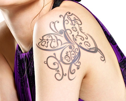 Amazing Faith Love Hope Butterfly tattoo On Left Shoulder