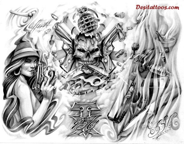 Amazing Grey Gangsta Tattoo Design