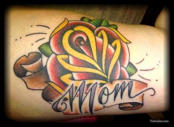 Amazing Traditional Rose Mom Tattoo On Half Sleeve