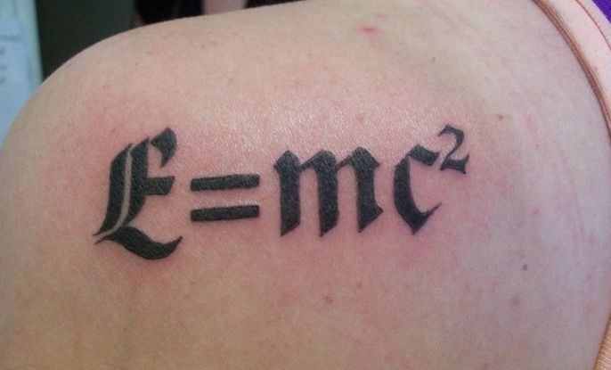 Ambigram Einstein Equation Tattoo On Upper Shoulder