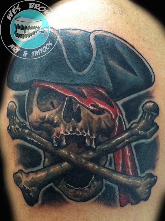 Attractive Colored Jolly Roger Tattoo