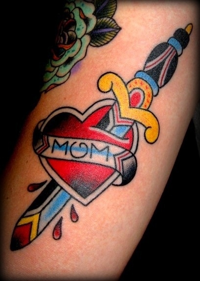 Attractive Mom Dagger Heart Traditional Tattoo