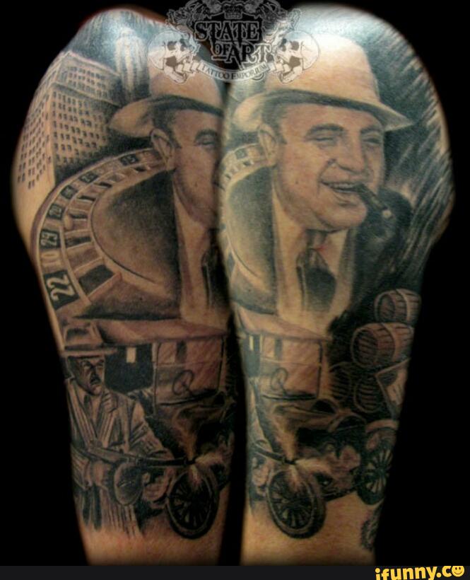 Awesome Gangsta Retro Tattoo On Half Sleeve