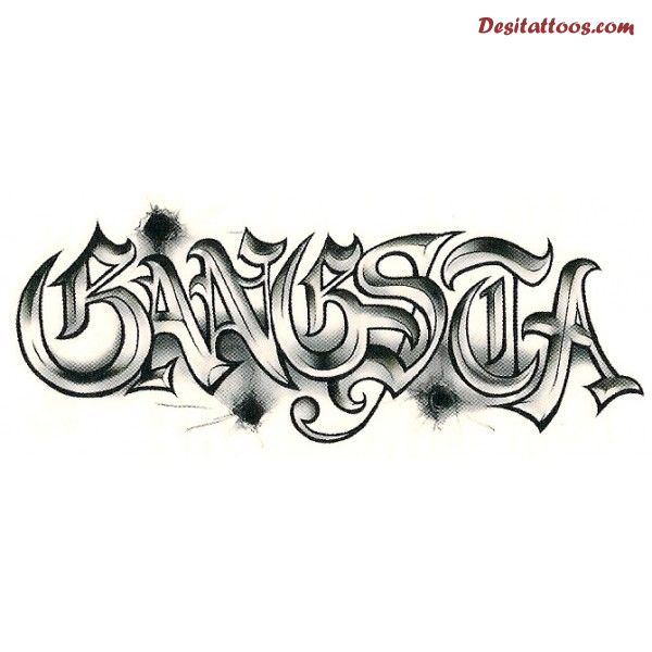 Awesome Gangsta Word Design Tattoo