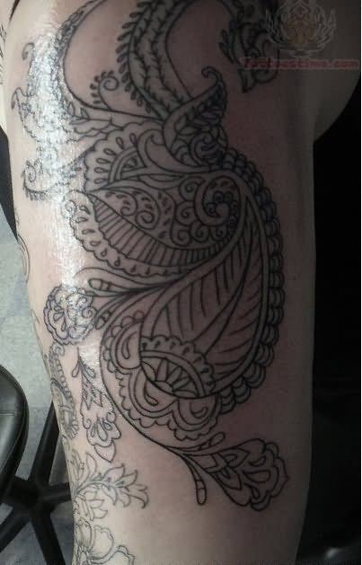 Awesome Grey Ink Half Sleeve Paisley Pattern Tattoo
