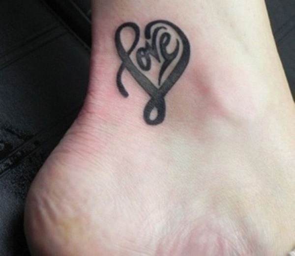 Awesome Heart Made With Love Word Tattoo On Ankle