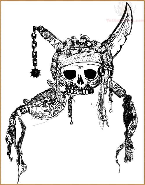 Awful Grey Jolly Roger Tattoo Stencil