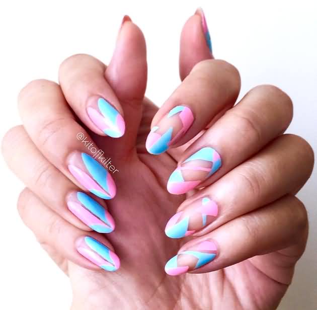 Baby Pink And Blue Pastel Negative Space Nail Art