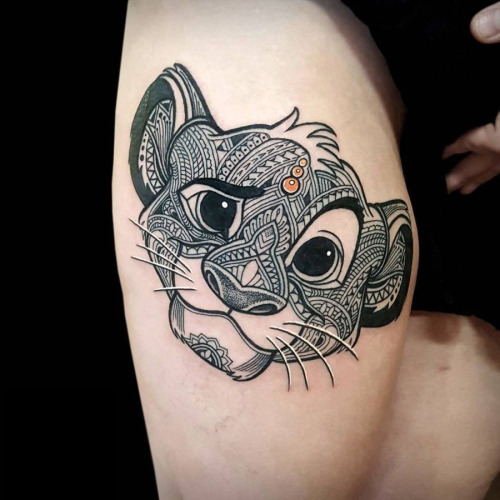 Beautiful Mosaic Simba Of Lion King Tattoo By Coen Mitchell