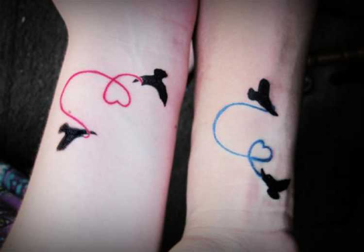 Birds Silhouette Making Love Sign Tattoos On Forearms